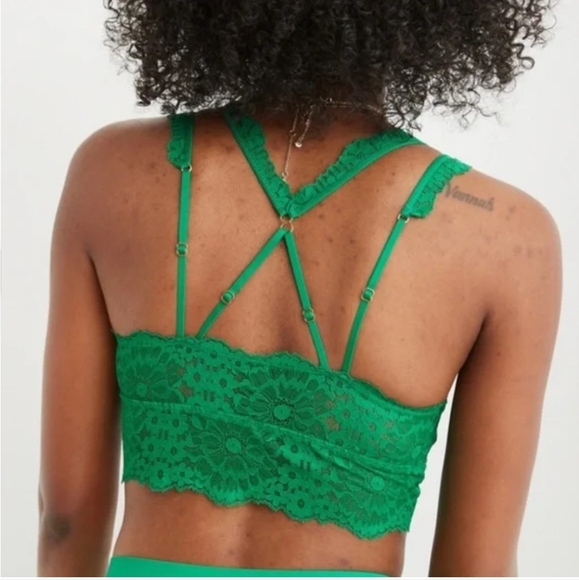 Aerie Fa La Lace Padded Bralette in Green Alpine Size Small NWT - Picture 2 of 9